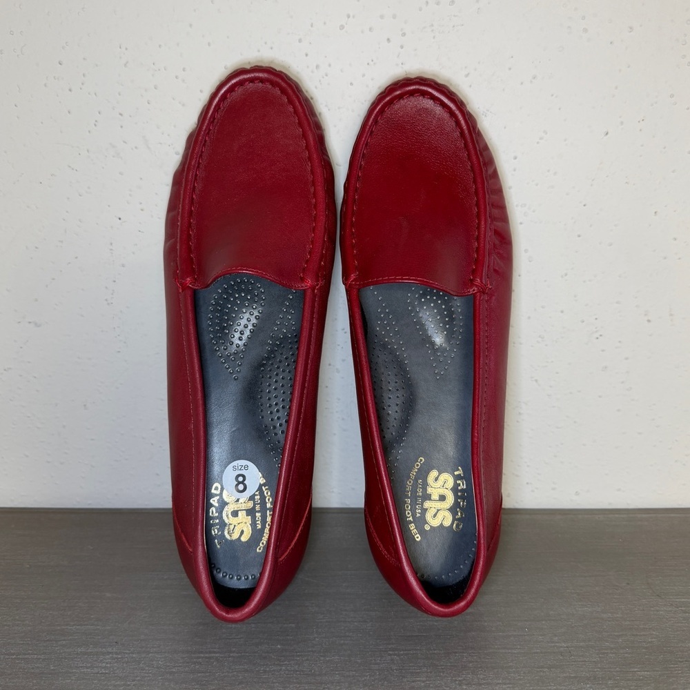New SAS Simplify Red Leather Loafers Women's Sz 8.5 M Comfort Shoes Made in USA - Picture 3 of 7